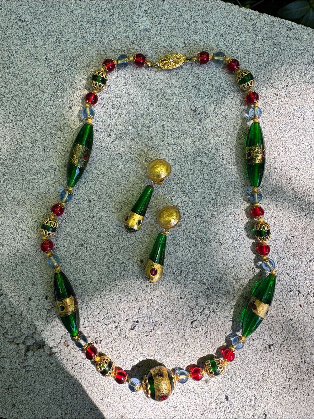 Vintage Venetian or Murano Glass Necklace Earrings